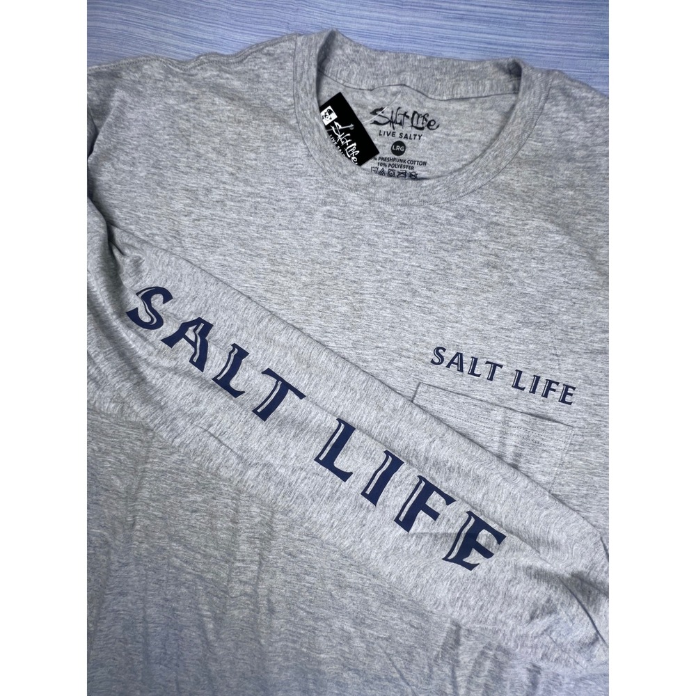 Salt Life Mens Long Sleeve Pocket T-Shirt Gray Salty‎ State of Mind Large NWT